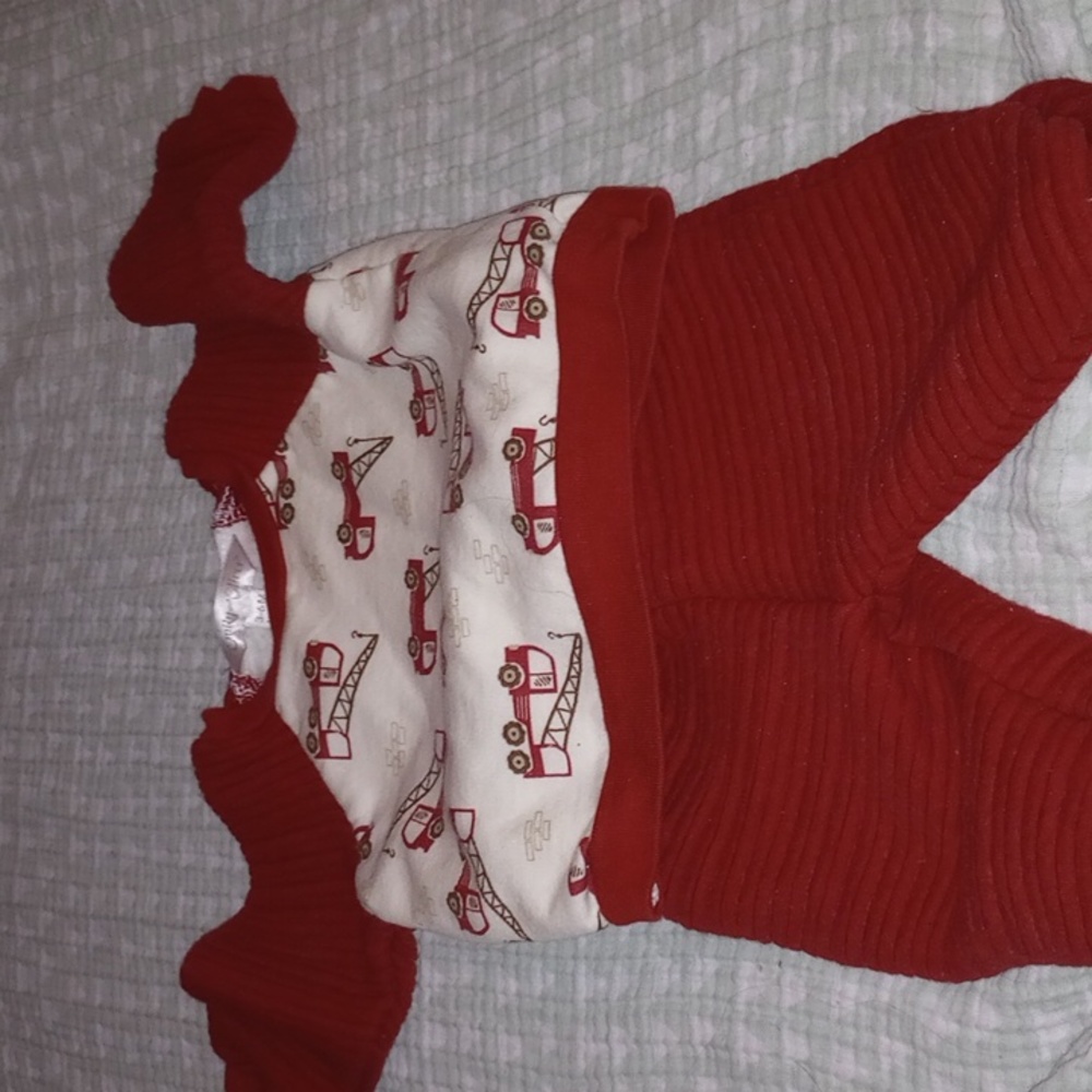 Red firetruck outfit with pants to go with the shirt.